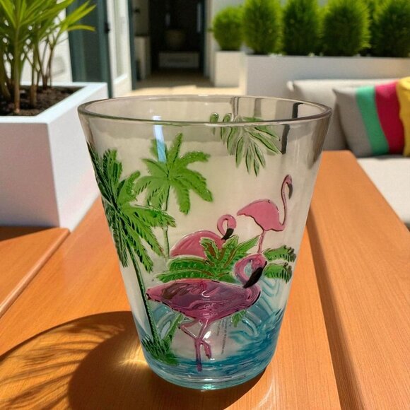 NEW Sunglow Style Set Of 4 Flamingo Acrylic Drinkware Cups for Indoor/Outdoor - Picture 1 of 7